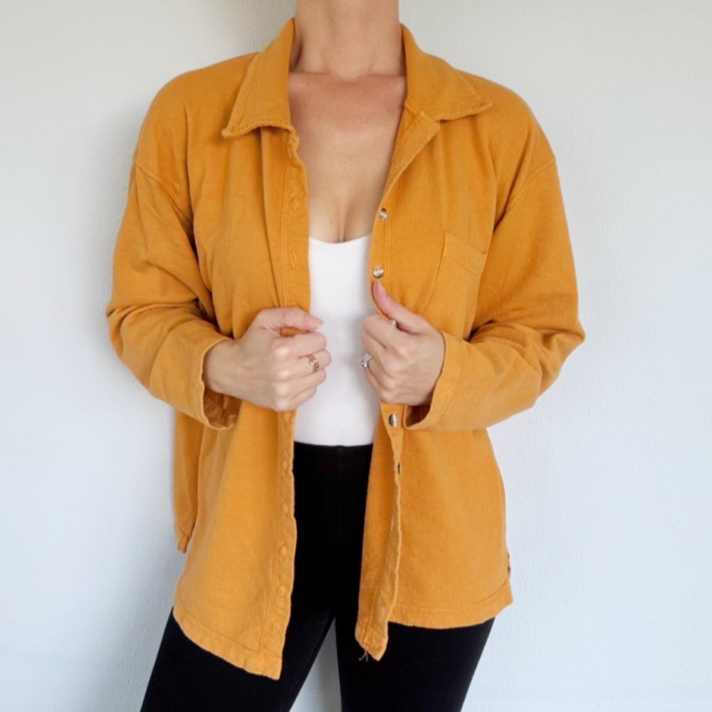 Vintage Galos golden yellow orange cotton collared knit button down shirt large